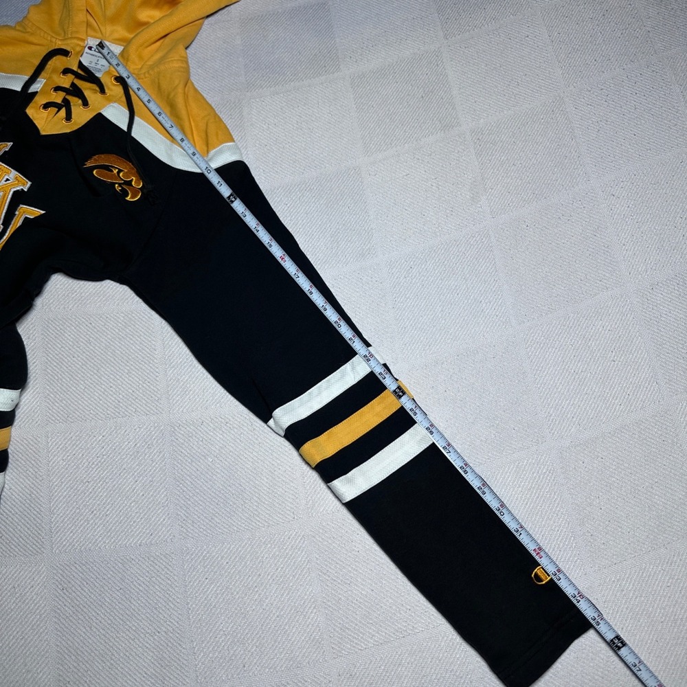 Champion Iowa Hawkeyes Hoodie Mens Small Lace Up Hockey Jersey Black Yellow - Picture 10 of 10